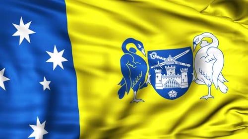 Waving Blue and Yellow Flag with Coat of Arms Animation