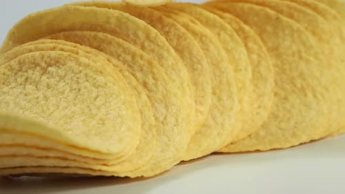Macro Shot of Stacked Crispy Potato Chips