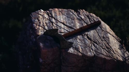 War Ax for Viking on the Rock at Sunset
