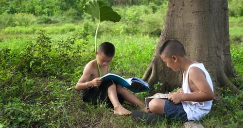 Jungen auf dem Land studieren draußen