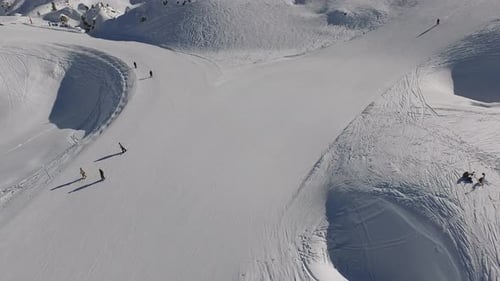 Aerial view of people skiing