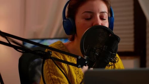 Close Up of Professional Influencer Making Podcast From Home Studio