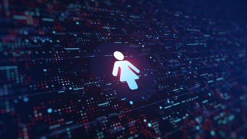 Glowing Female User Icon on Futuristic Digital Data Grid
