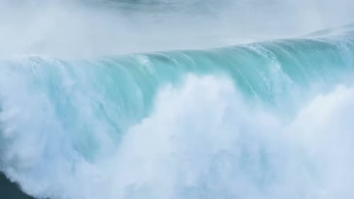 Slow Motion Barreling Wave with Wind Spray, Raw Natural Wonders