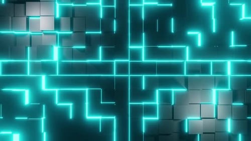 Grey Cubes With Blue Neon Lighting Background Vj Loop HD