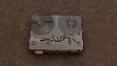 Vintage Reel To Reel Tape Recorder With Spinning Reels