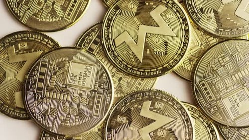Rotating shot of Bitcoins