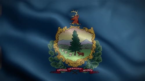 Vermont State Flag Waving with Illustrative Seal Animation