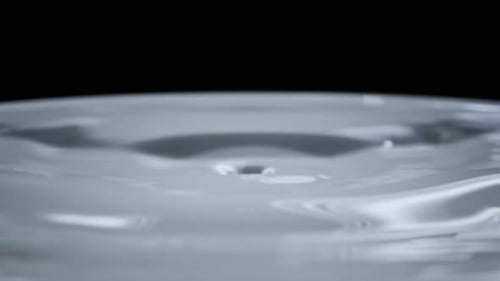 Water Drop Falls on the Water Surface in Slow Motion Macro Shot