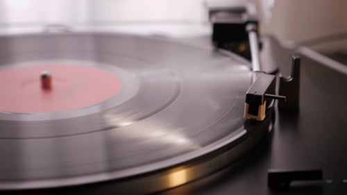 Close Up of a Vintage Record Player Playing