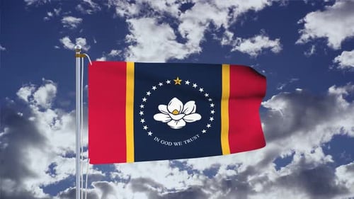Waving Mississippi State Flag Animation with Magnolia and Stars