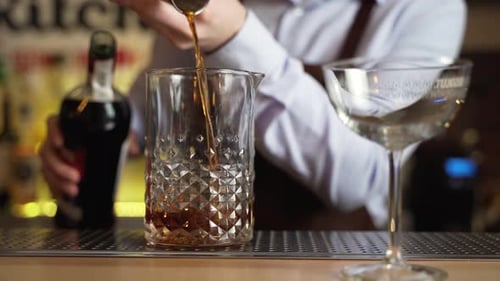 Close-up of making an alcoholic cocktail in a restaurant