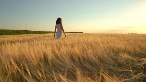 Beautiful Woman in Yellow Wheat Field