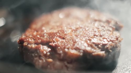 Burger Patty Cooking Close Up, Delicious