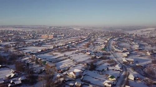 Rural Settlement in Winter Covered with Snow