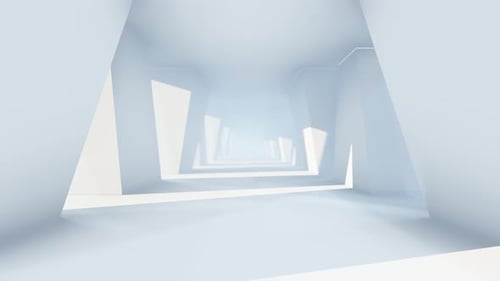 Rechteckige Wände und helles Licht mit futuristischem leeren weißen Korridor 01