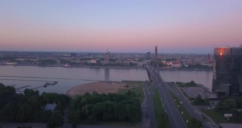 aerial view of the sunset over Old town of Riga
