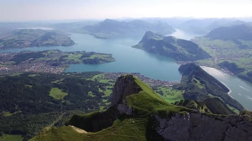 Flying Above Mountain Panorama Overlooking Swiss Alps in Switzerland