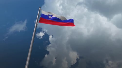 Slovenia National Flag Waving Animation with Dynamic Cloudy Sky