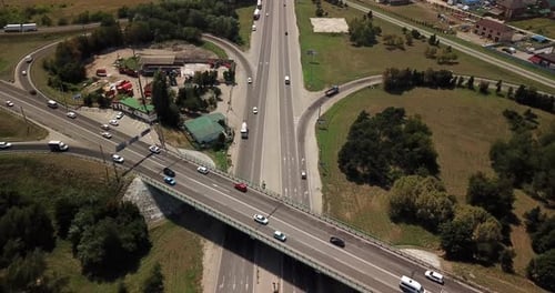 Top Down Aerial View of Transportation Highway Overpass, Ringway, Roundabout