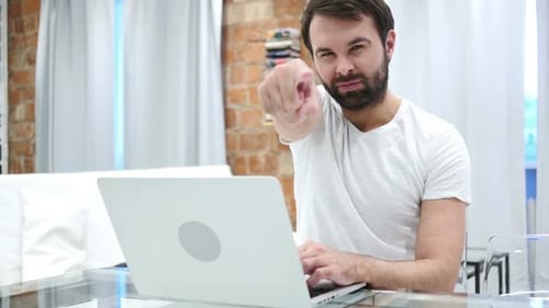 Pointing Toward Camera with Finger Beard Man Portrait