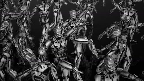 Futuristic Robotic Dancers Performing Synchronized Movements
