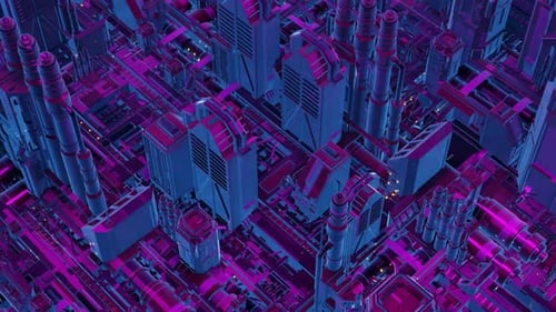 Shooting From A Drone Of A Fantastic Neon City 02