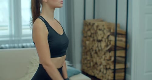 Sport and Fit Woman Does Exercises with Dumbbells - Healthy Way of Life. Active Female Athlete