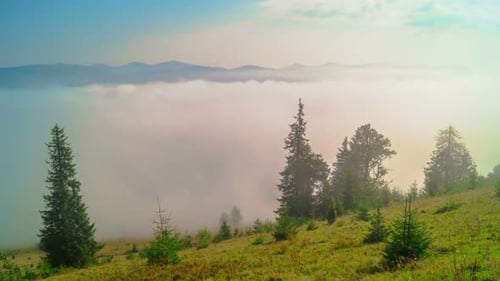Mountains and Fog in a Green Rural Valley