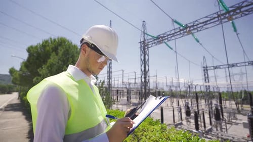 Engineer works at nuclear power plant.