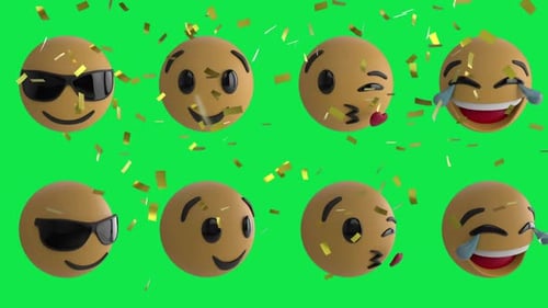 Animated 3D Emojis with Falling Confetti on Green Screen