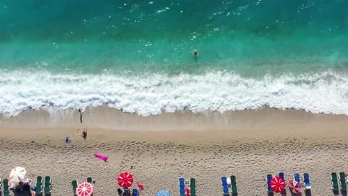 Sandy Beach Top View. Aerial View From Flying Drone