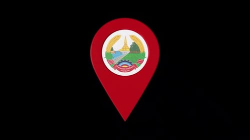 3D Rotating Pin Icon Animation With Laos Coat Of Arms - Alpha Channel 2K.mov