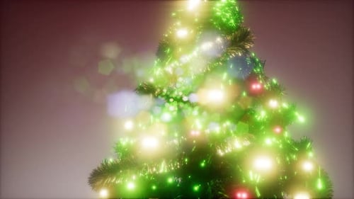 Festive Christmas Tree with Twinkling Lights and Bokeh Animation