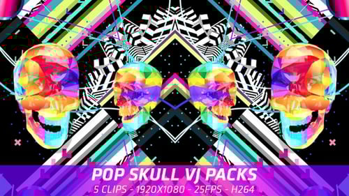 Abstract Colorful Geometric Skull Glitch VJ Loop