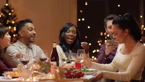 Friends Celebrate Christmas Dinner at Home