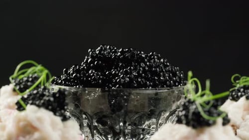 Bowl of Caviar with Bread and Roe Appetizers