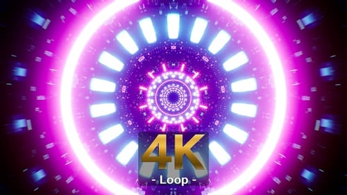 Fast Blinking Thick Neon Light in the Tunnel 4K