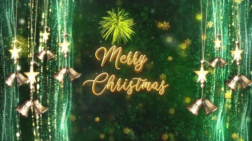 Golden Bells and Festive Green Particles Text Reveal