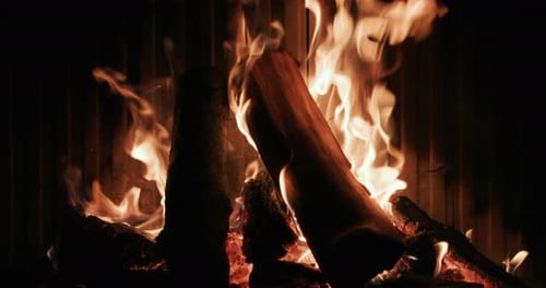 Burning Firewood in a Fireplace