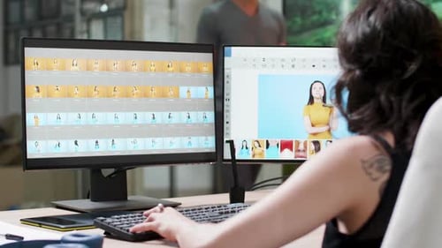 In Creative Media Agency Female Photographer Is Working on a Batch of Photos