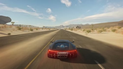 Fake 3D video game without hud, Cyber race gameplay running across the desert