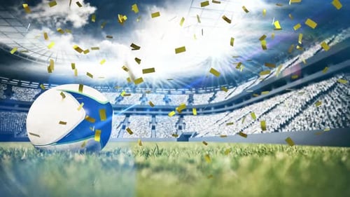 Rugby ball on stadium background