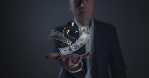 Geschäftsmann mit Geld- und Dollarzeichen