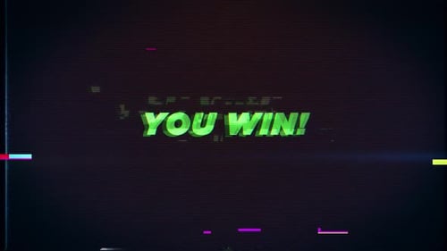 SIE GEWINNEN Textglitch-Effekte-Konzept für Videospiel-Bildschirm