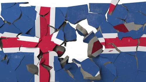 Breaking Wall with Painted Flag of Iceland