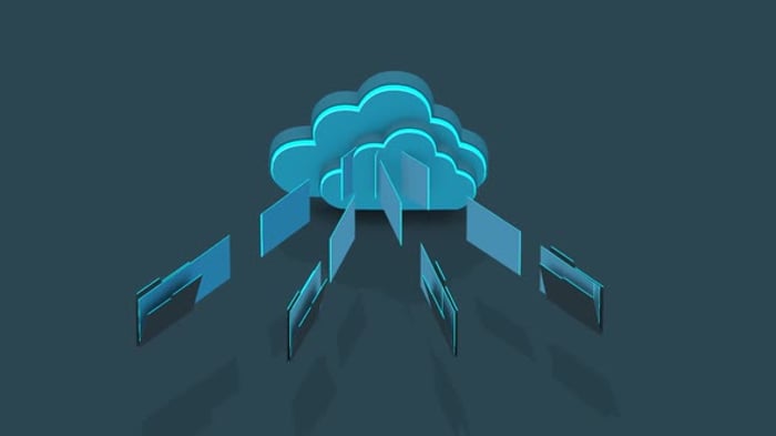 Isometric cloud database animation. Cloud computing and file cloud ...