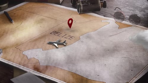Vintage Map Travel Animation with Flying Plane and Location Pin
