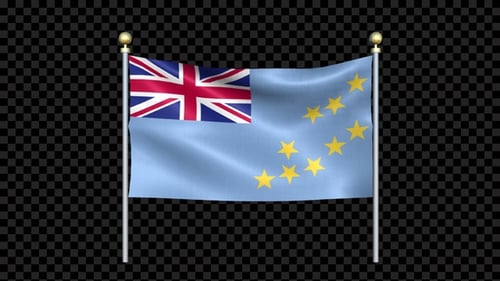 Waving Tuvalu Flag Realistic Animation on Black Background