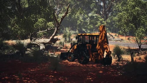 Tractor excavador en Bush Forest